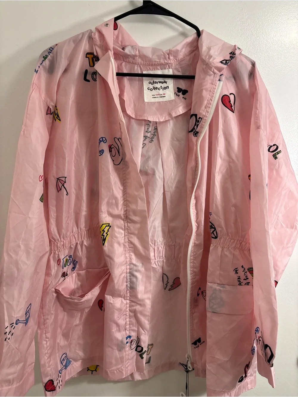 Zara Girls Light Pink Hooded Jacket with Printed Detail